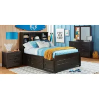 Kids Creekside 2.0 Charcoal 5 Pc Full Bookcase Bedroom with Storage Side Rail
