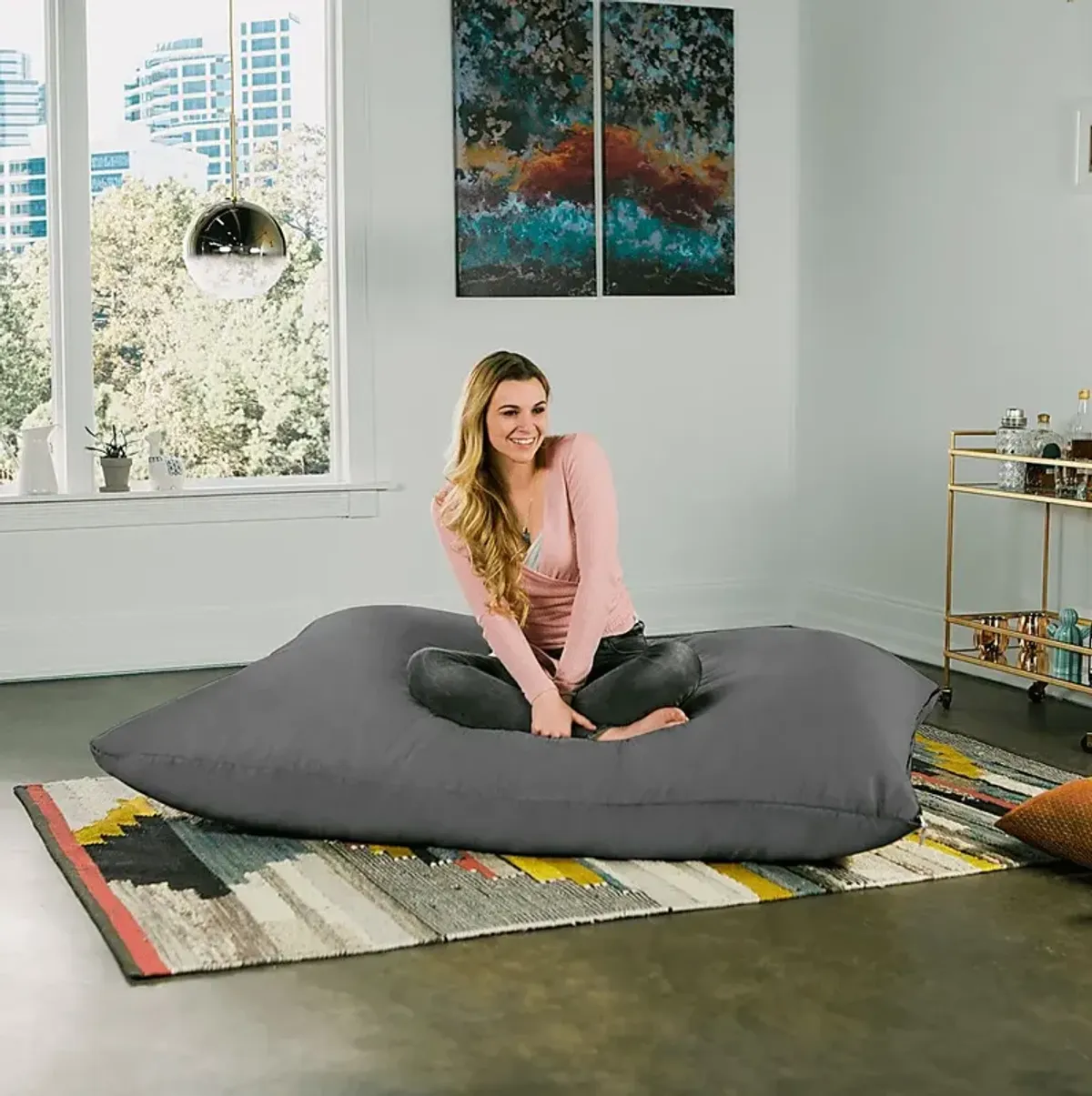 Kids Kiri Gray Large Bean Bag and Floor Pillow