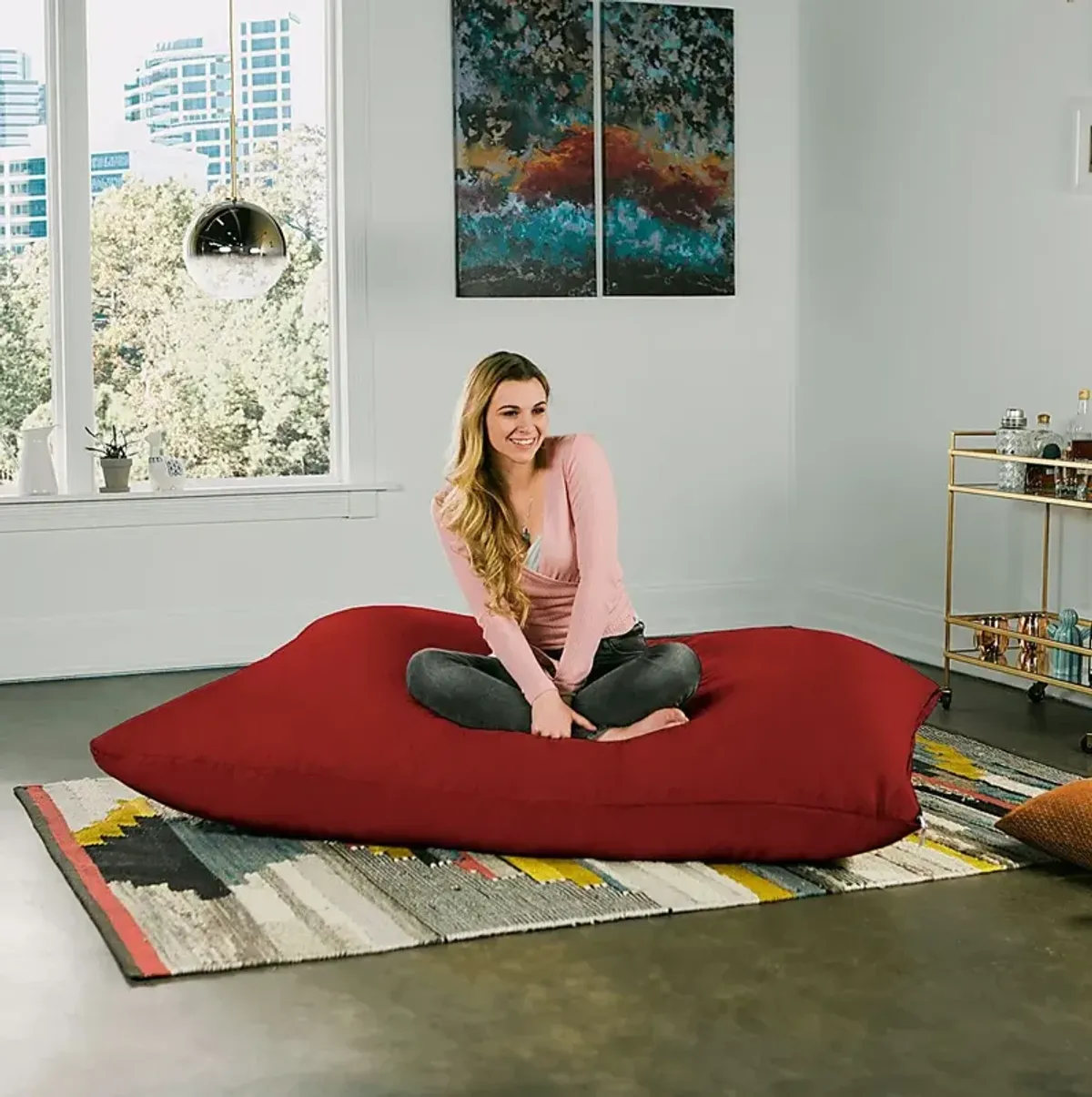 Kids Kiri Red Large Bean Bag and Floor Pillow