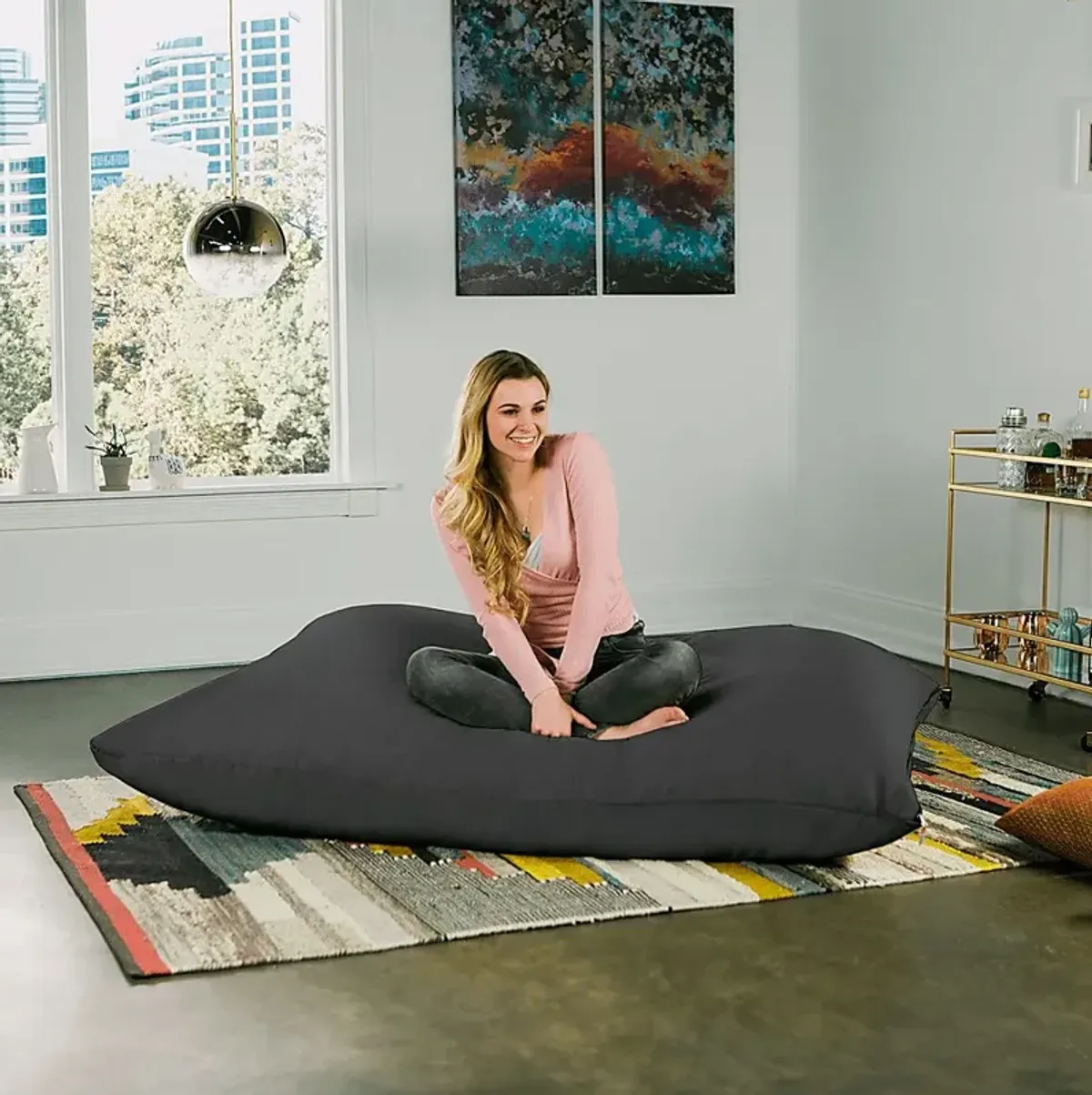 Kids Kiri Black Large Bean Bag and Floor Pillow