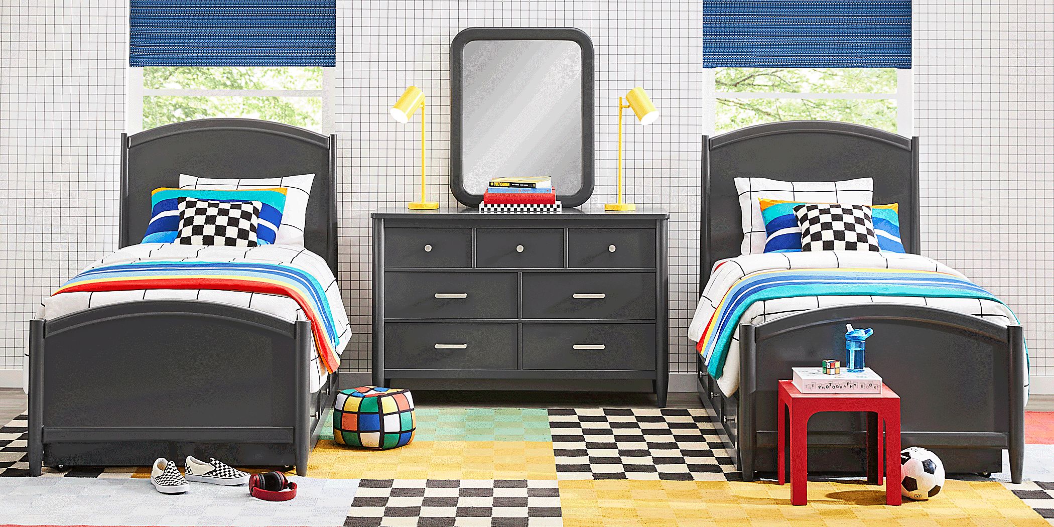 Kids Modern Colors Iron Ore 8 Pc Twin Panel Bedroom