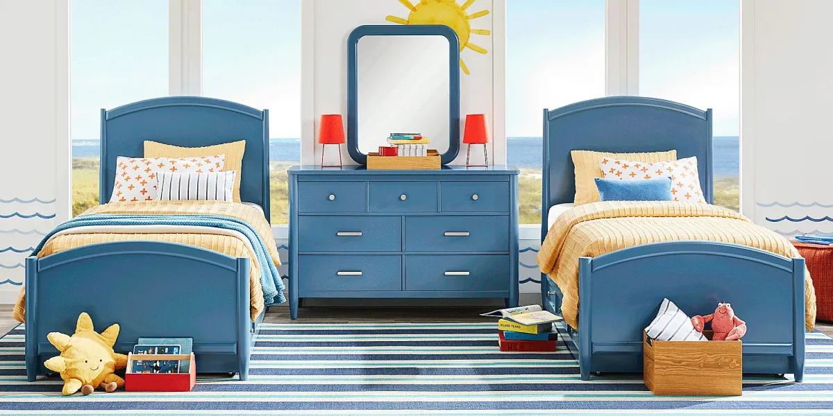 Kids Modern Colors Slate Blue 8 Pc Twin Panel Bedroom