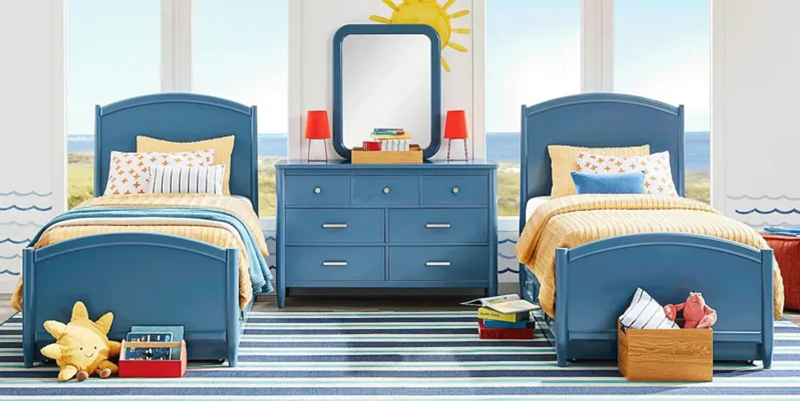 Kids Modern Colors Slate Blue 8 Pc Twin Panel Bedroom