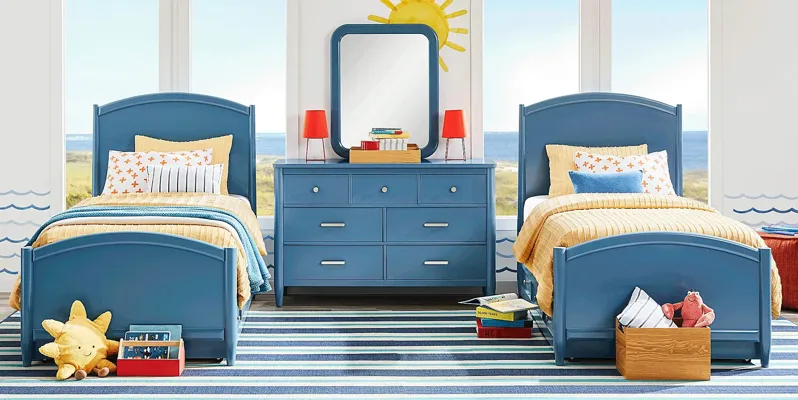 Kids Modern Colors Slate Blue 8 Pc Twin Panel Bedroom