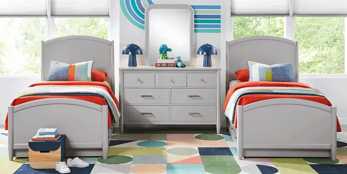 Kids Modern Colors Light Gray Twin Panel Bedroom