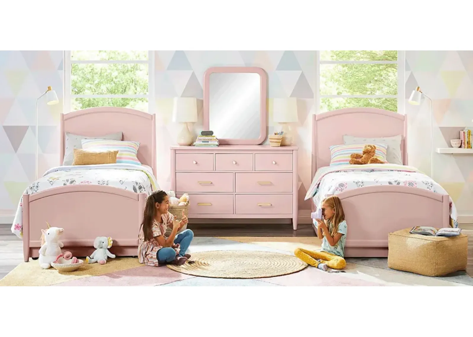 Kids Modern Colors Pink 8 Pc Twin Panel Bedroom