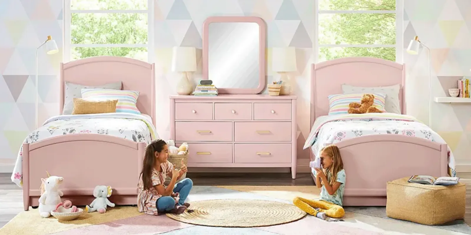 Kids Modern Colors Pink 8 Pc Twin Panel Bedroom