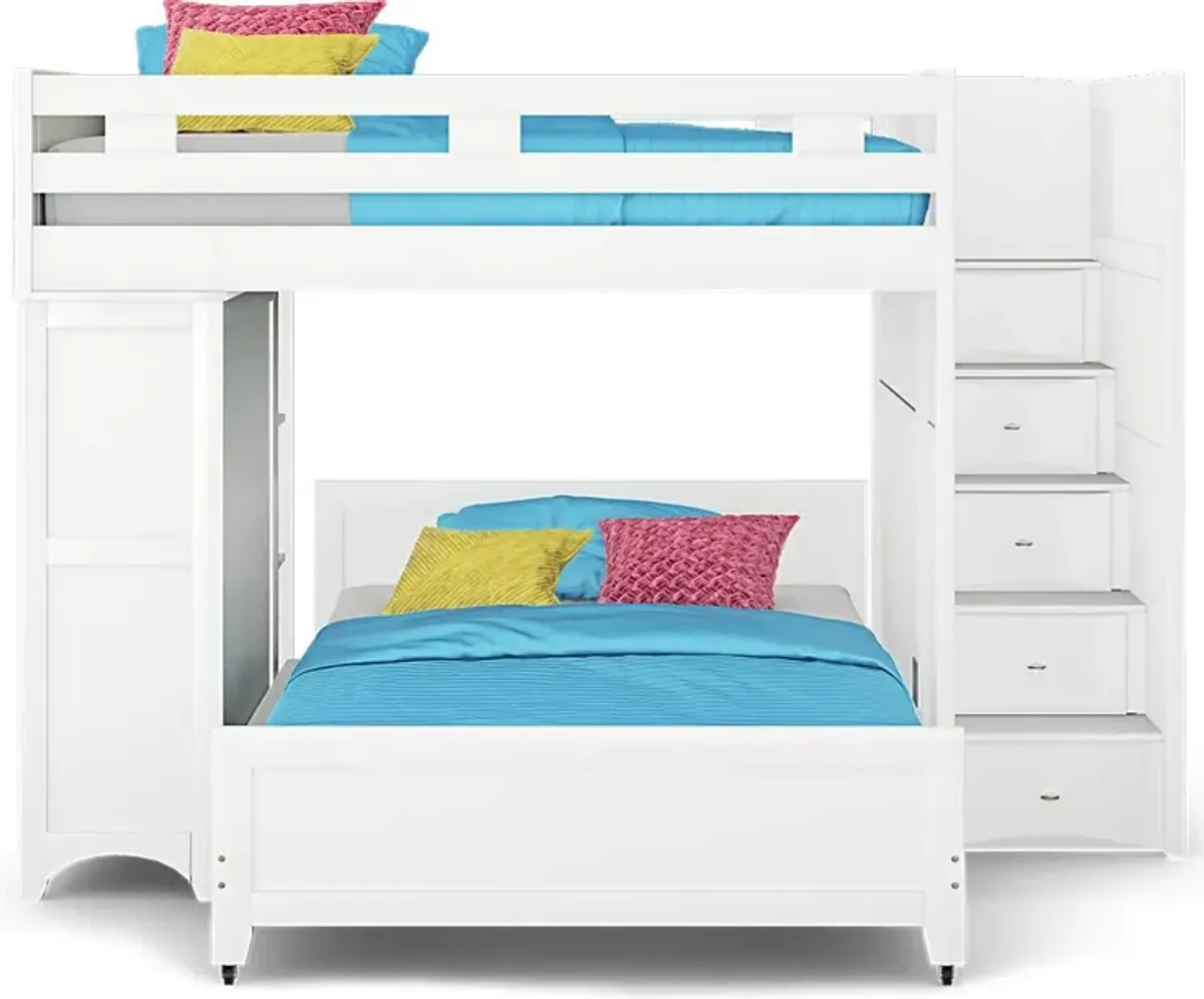 Ivy League 2.0 White Full/Full Step Loft with Chest and Bookcase