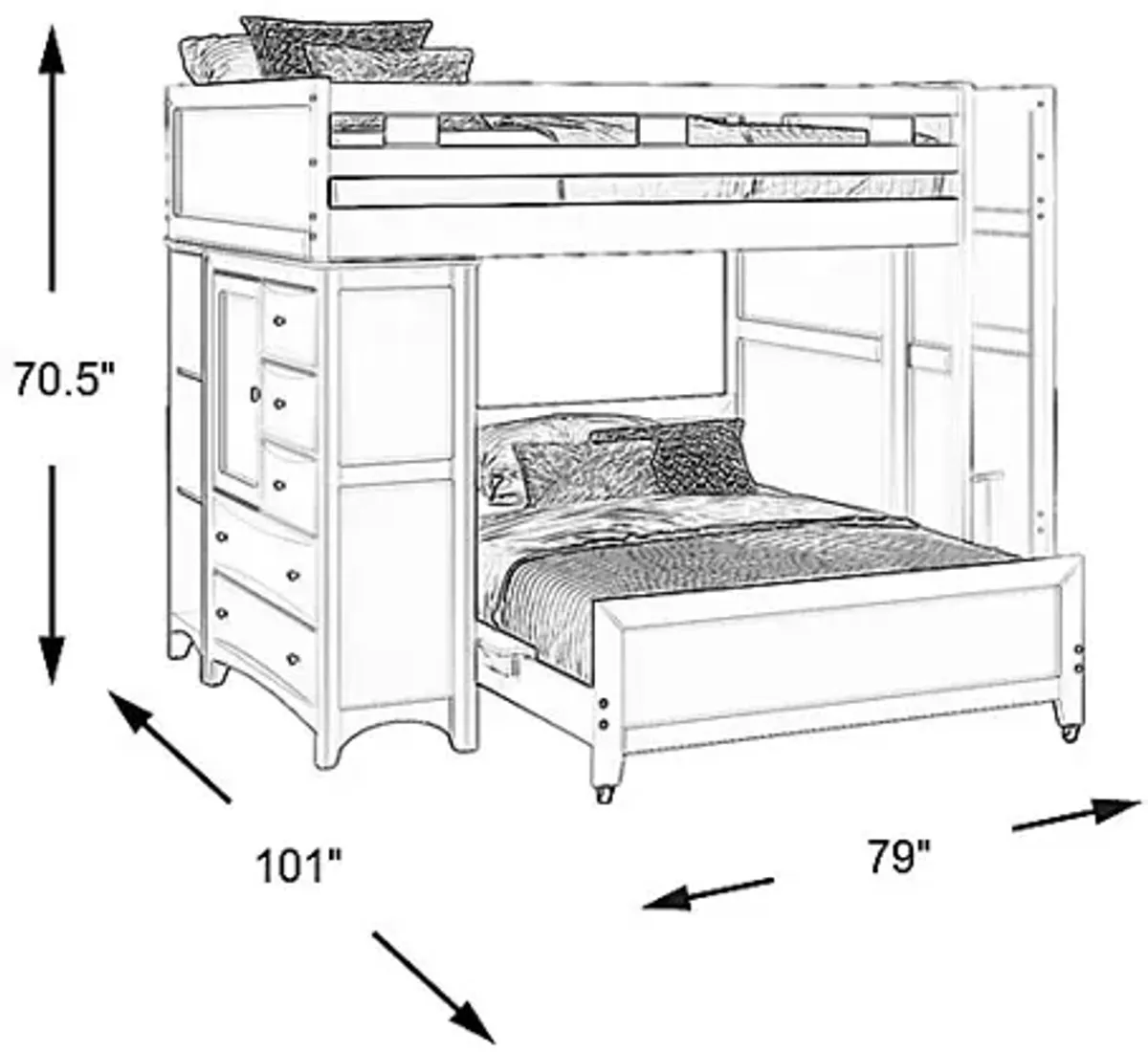 Ivy League 2.0 White Full/Full Step Loft with Chest and Bookcase