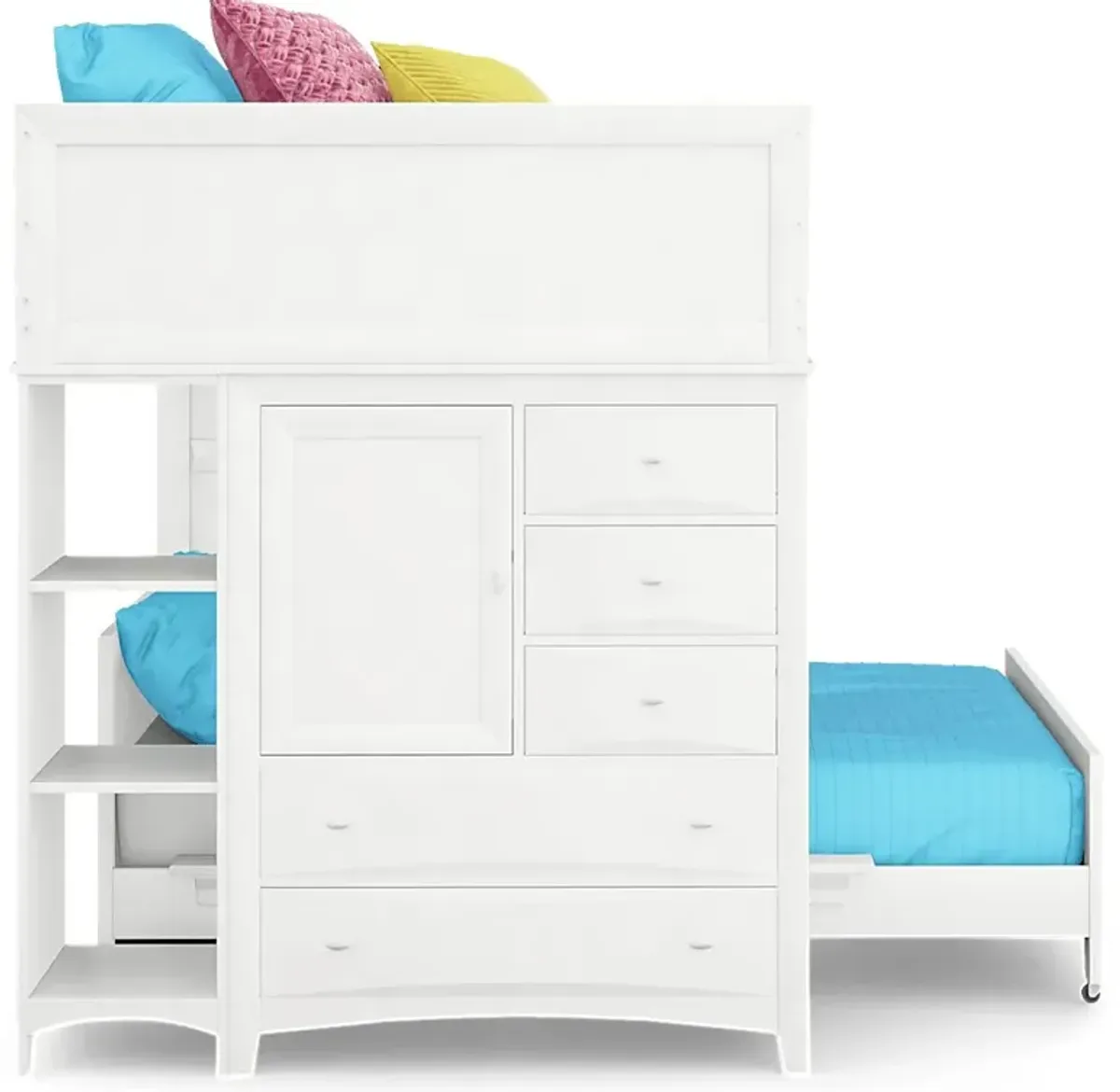 Ivy League 2.0 White Full/Full Step Loft with Chest and Bookcase