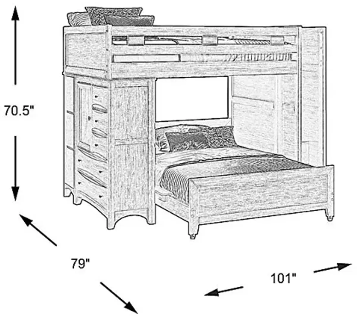 Ivy League 2.0 Walnut Full/Full Step Bunk with Chest and Bookcase