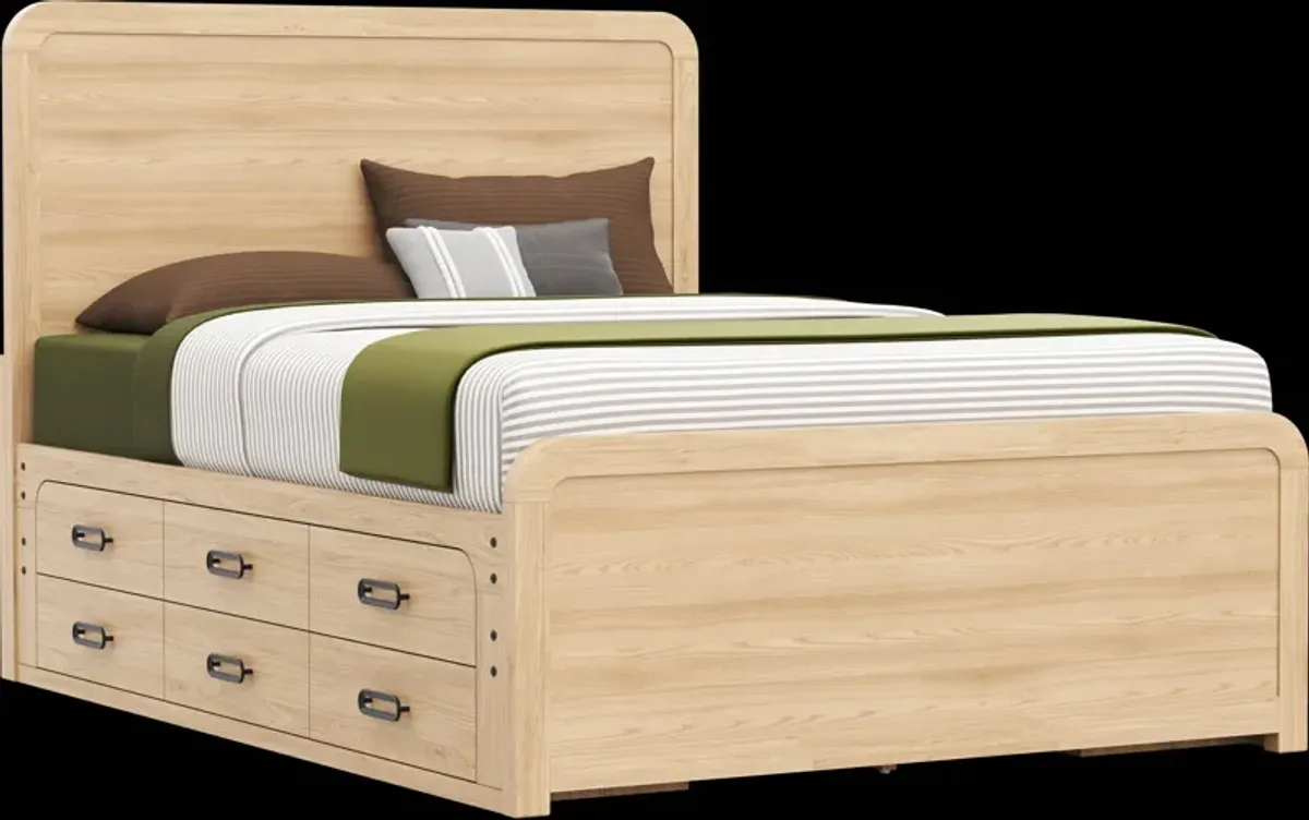 Kids Hidden Hills Light Oak Queen Panel Bed with 2 Storage Side Rails
