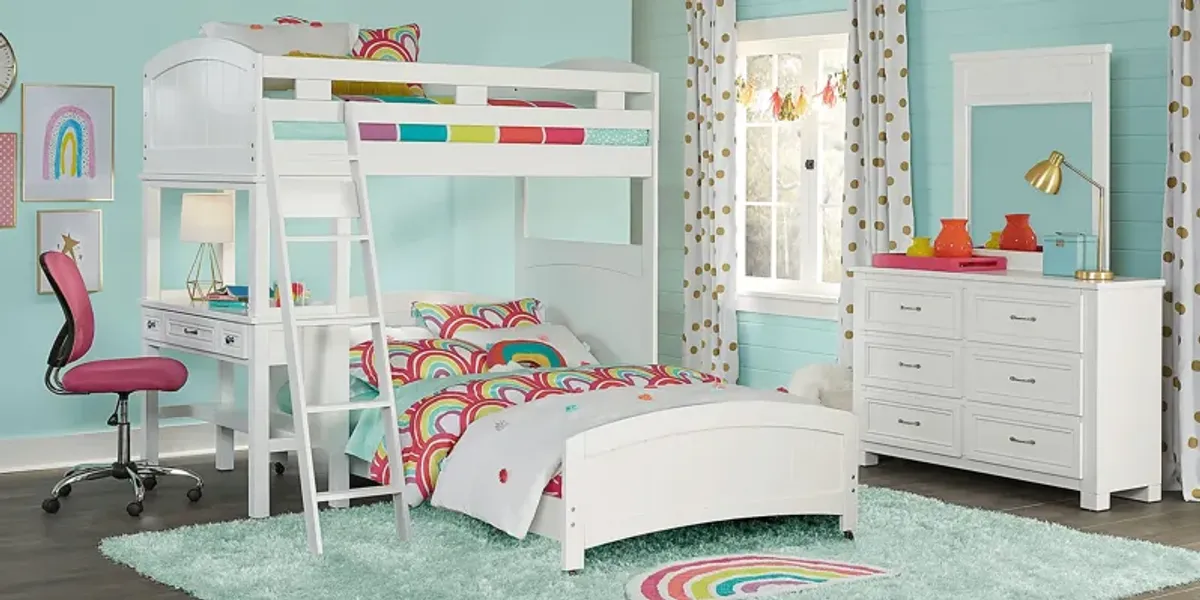 Kids Cottage Colors White Twin/Full Loft Bunk Bed with Desk