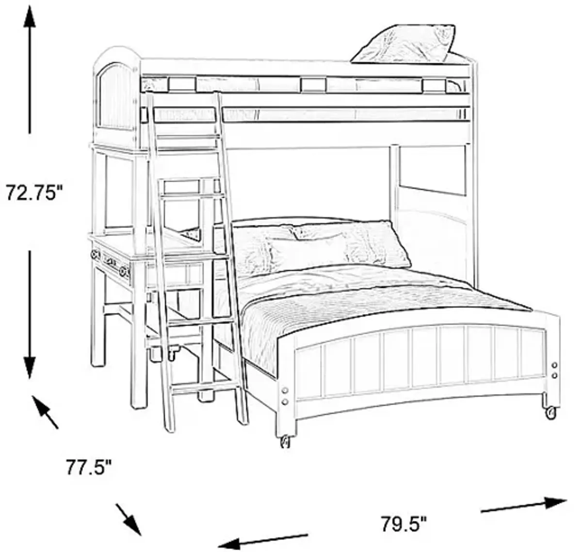 Kids Cottage Colors White Twin/Full Loft Bunk Bed with Desk