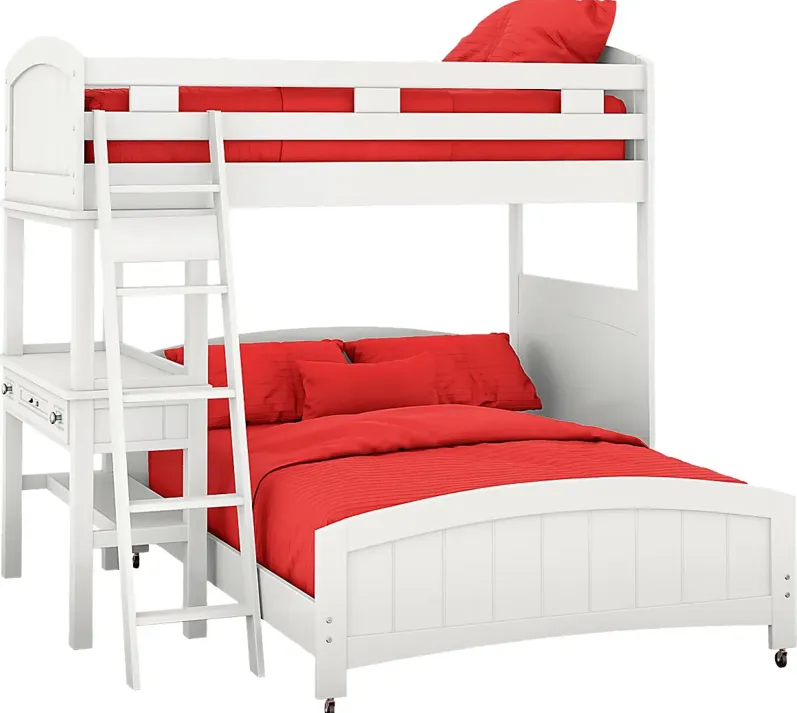 Kids Cottage Colors White Twin/Full Loft Bunk Bed with Desk