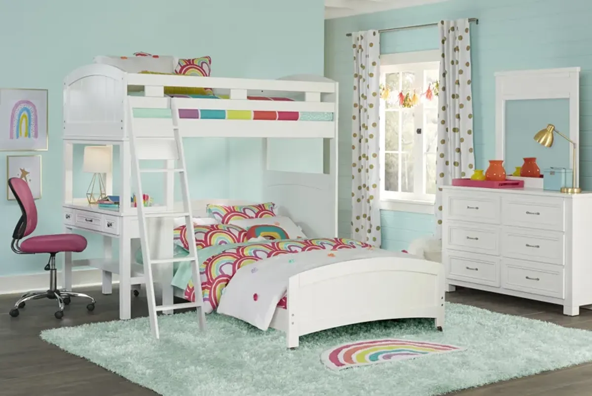 Kids Cottage Colors White Twin/Full Loft Bunk Bed with Desk