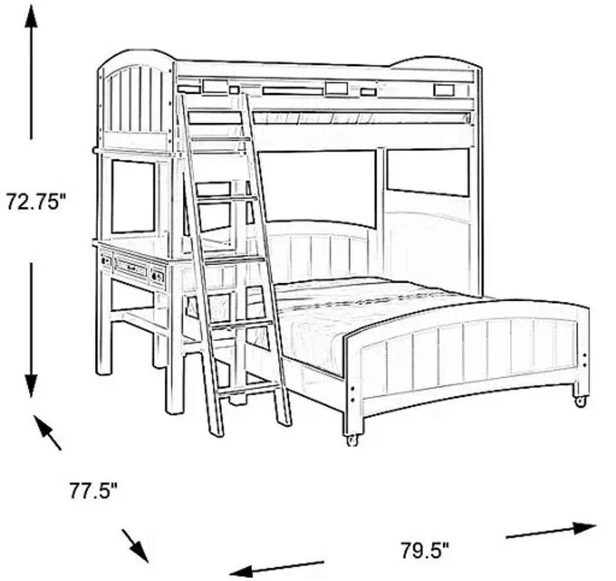 Kids Cottage Colors Black Twin/Full Loft Bunk Bed with Desk