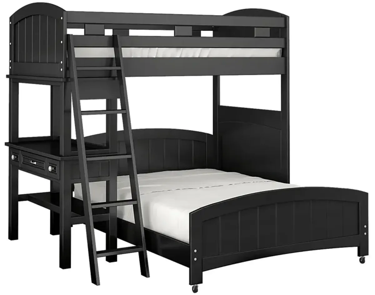 Kids Cottage Colors Black Twin/Full Loft Bunk Bed with Desk