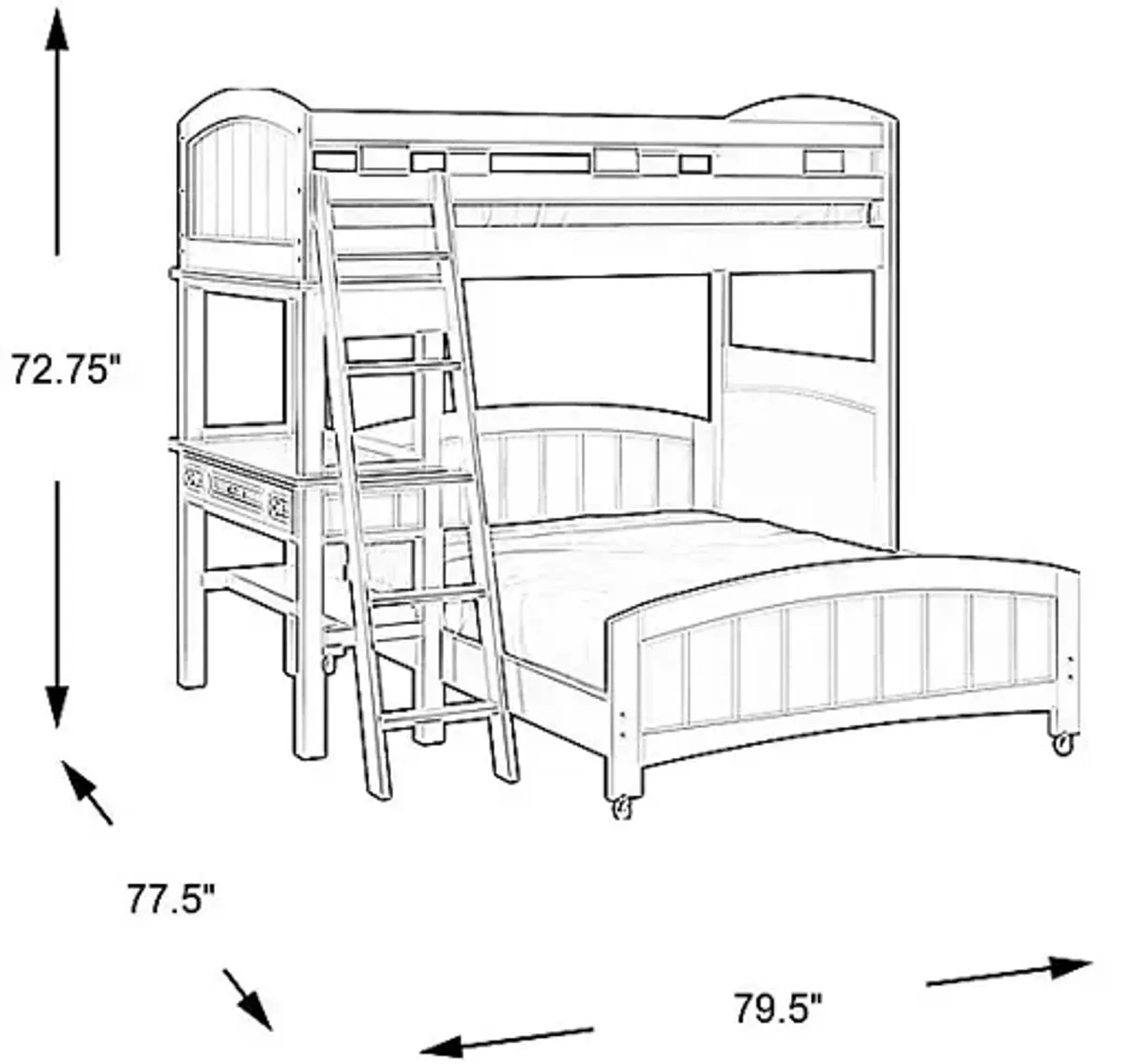 Kids Cottage Colors Gray Twin/Full Loft Bunk Bed with Desk