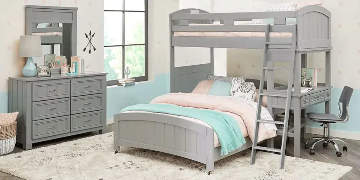 Kids Cottage Colors Gray Twin/Full Loft Bunk Bed with Desk