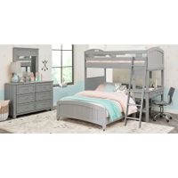 Kids Cottage Colors Gray Twin/Full Loft Bunk Bed with Desk