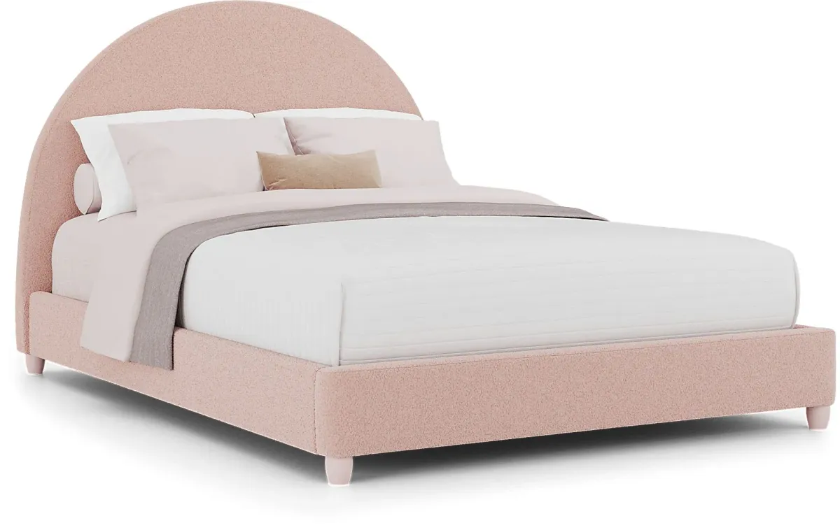 Kids South Bend Washed White Bedroom with Moonstone Pink Queen Upholstered Bed