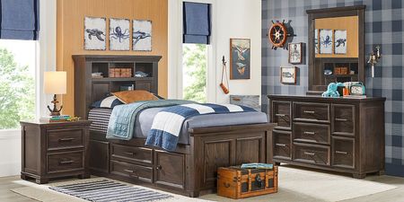 Kids Canyon Lake Java 5 Pc Twin Bookcase Bedroom with Storage Side Rail