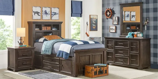 Kids Canyon Lake Java Twin Bookcase Bedroom with Storage Side Rail