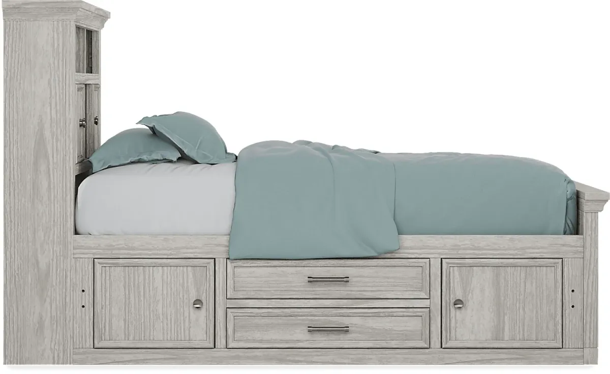Kids Canyon Lake Ash Gray Twin Bookcase Bedroom with Storage Side Rail