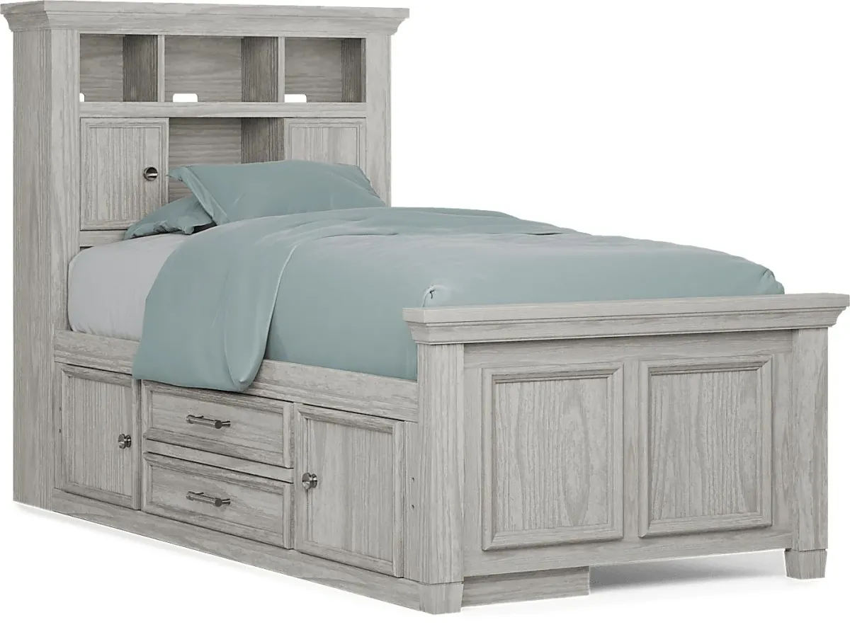 Kids Canyon Lake Ash Gray Twin Bookcase Bedroom with Storage Side Rail