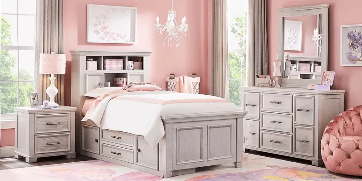 Kids Canyon Lake Ash Gray 5 Pc Twin Bookcase Bedroom with Storage Side Rail