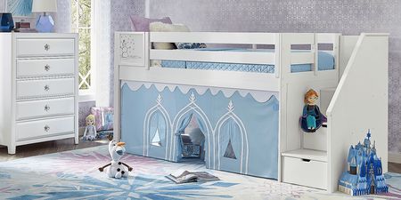 Disney Frozen White Twin Step Loft Bed with Activity Panel