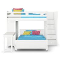Ivy League 2.0 White Full/Full Step Loft with Chest and Bookcase with Desk Attachment