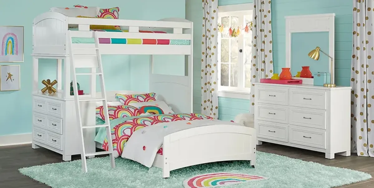 Kids Cottage Colors White Twin/Full Loft Bunk Bed with Dresser