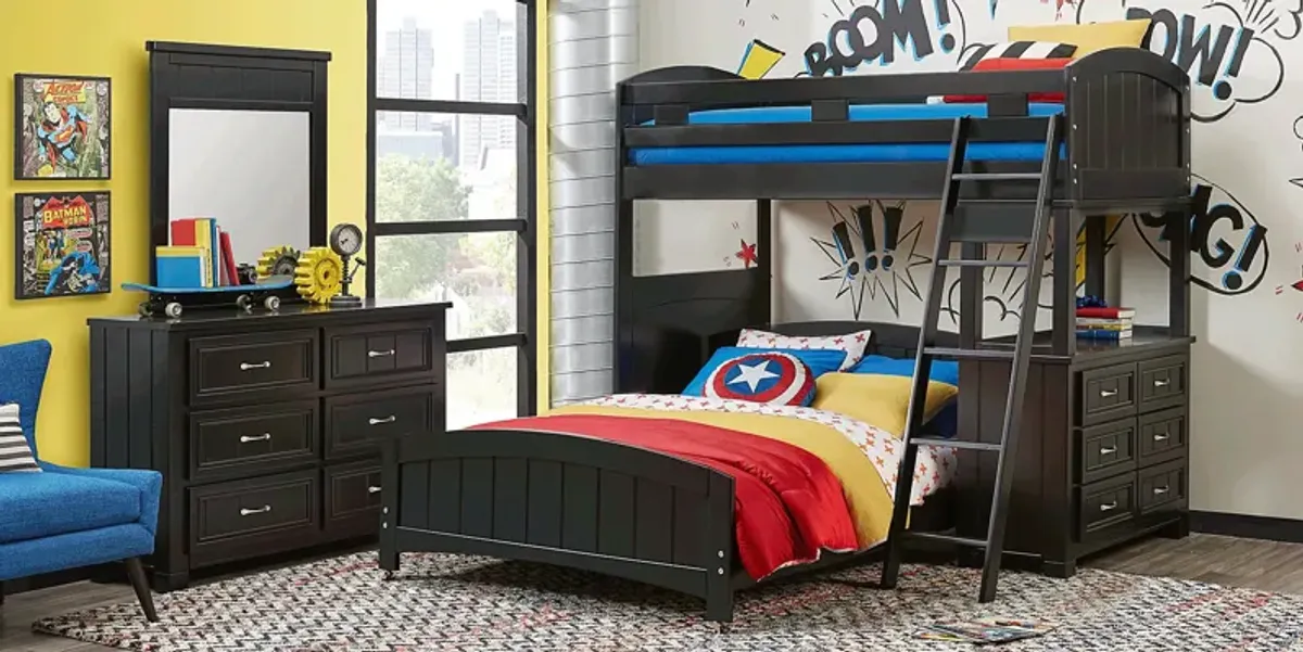 Kids Cottage Colors Black Twin/Full Loft Bunk Bed with Dresser