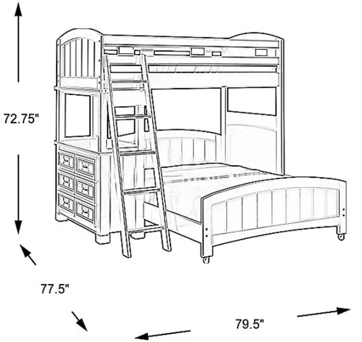 Kids Cottage Colors Black Twin/Full Loft Bunk Bed with Dresser