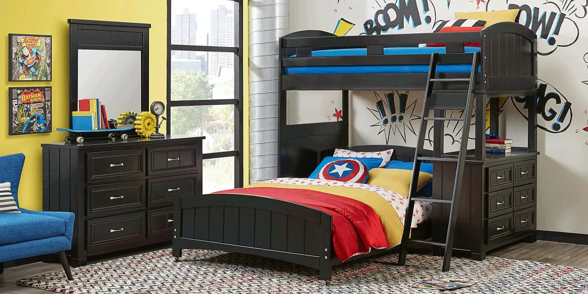 Kids Cottage Colors Black Twin/Full Loft Bunk Bed with Dresser