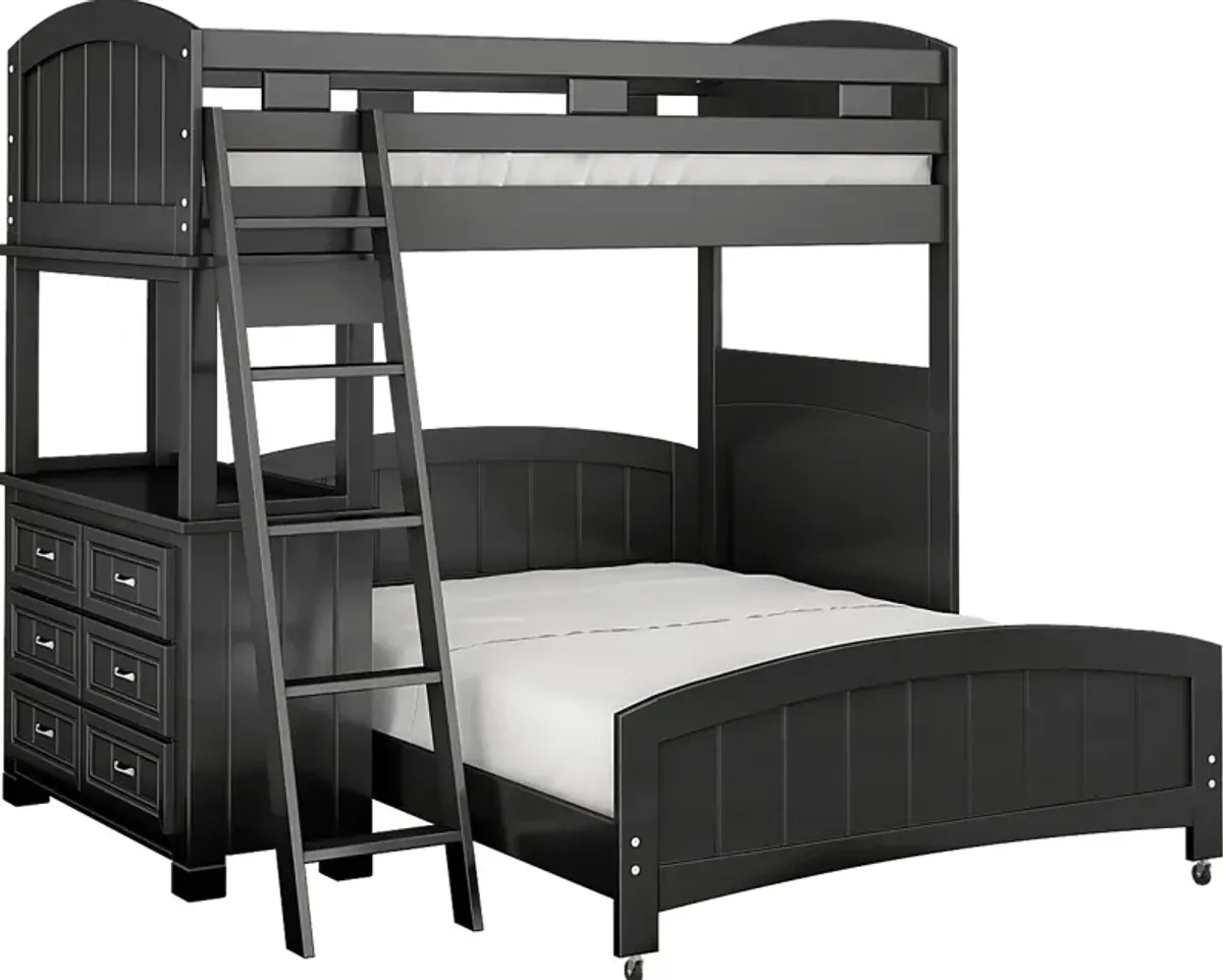 Kids Cottage Colors Black Twin/Full Loft Bunk Bed with Dresser