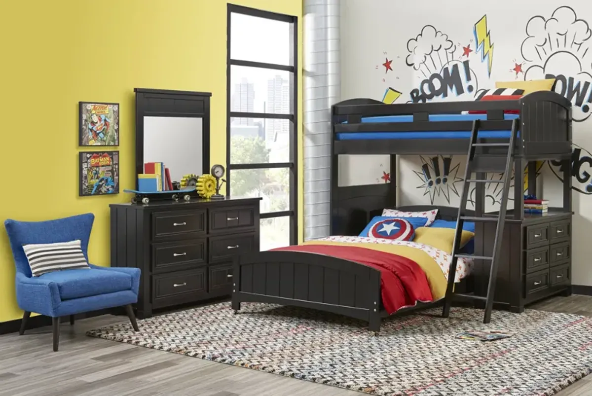Kids Cottage Colors Black Twin/Full Loft Bunk Bed with Dresser
