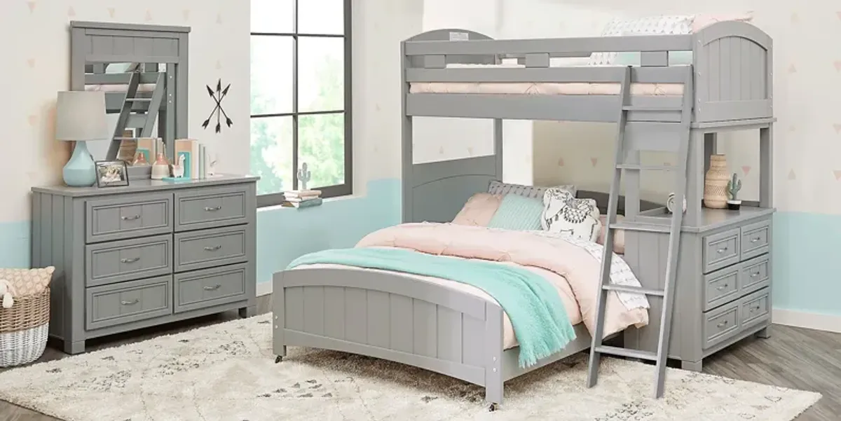 Kids Cottage Colors Gray Twin/Full Loft Bunk Bed with Dresser