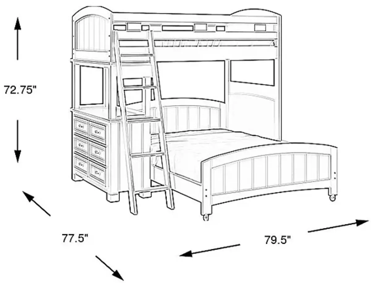 Kids Cottage Colors Gray Twin/Full Loft Bunk Bed with Dresser