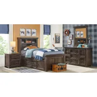 Kids Canyon Lake Java 5 Pc Twin Bookcase Bedroom with 2 Storage Side Rails