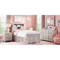 Kids Canyon Lake Ash Gray 5 Pc Twin Bookcase Bedroom with 2 Storage Side Rails
