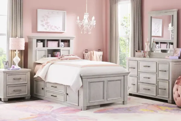 Kids Canyon Lake Ash Gray Twin Bookcase Bedroom with 2 Storage Side Rails