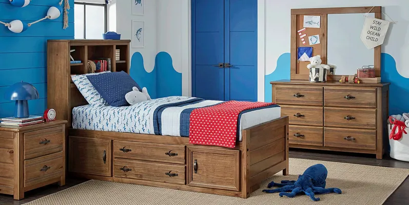 Kids Creekside 2.0 Chestnut 6 Pc Full Bookcase Bedroom with Storage Side Rail and Trundle