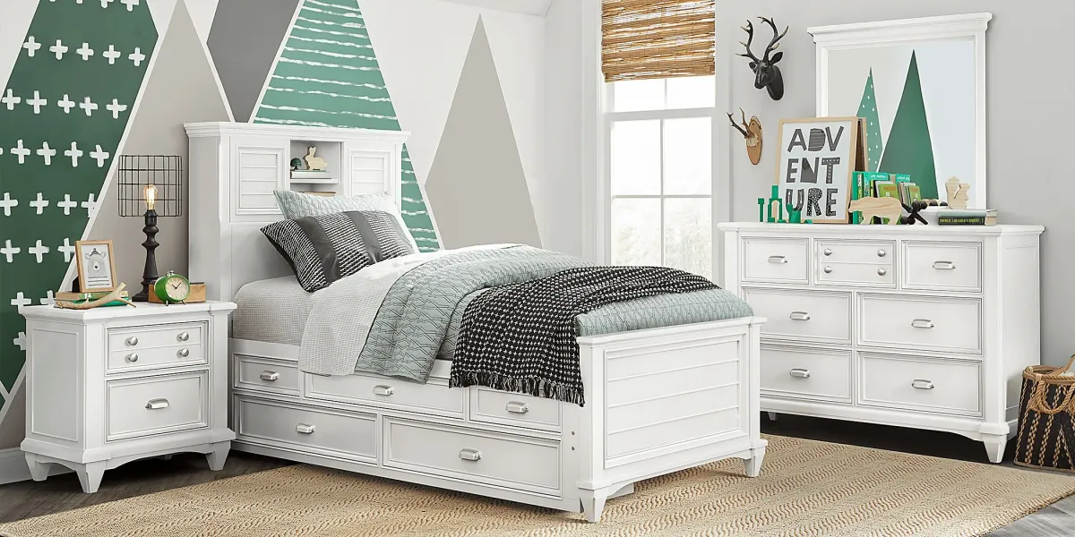 Kids Hilton Head White Twin Bookcase Bed with Storage Side Rails