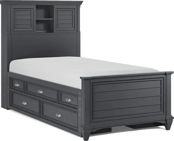 Kids Hilton Head Graphite Twin Bookcase Bed with Storage Side Rails