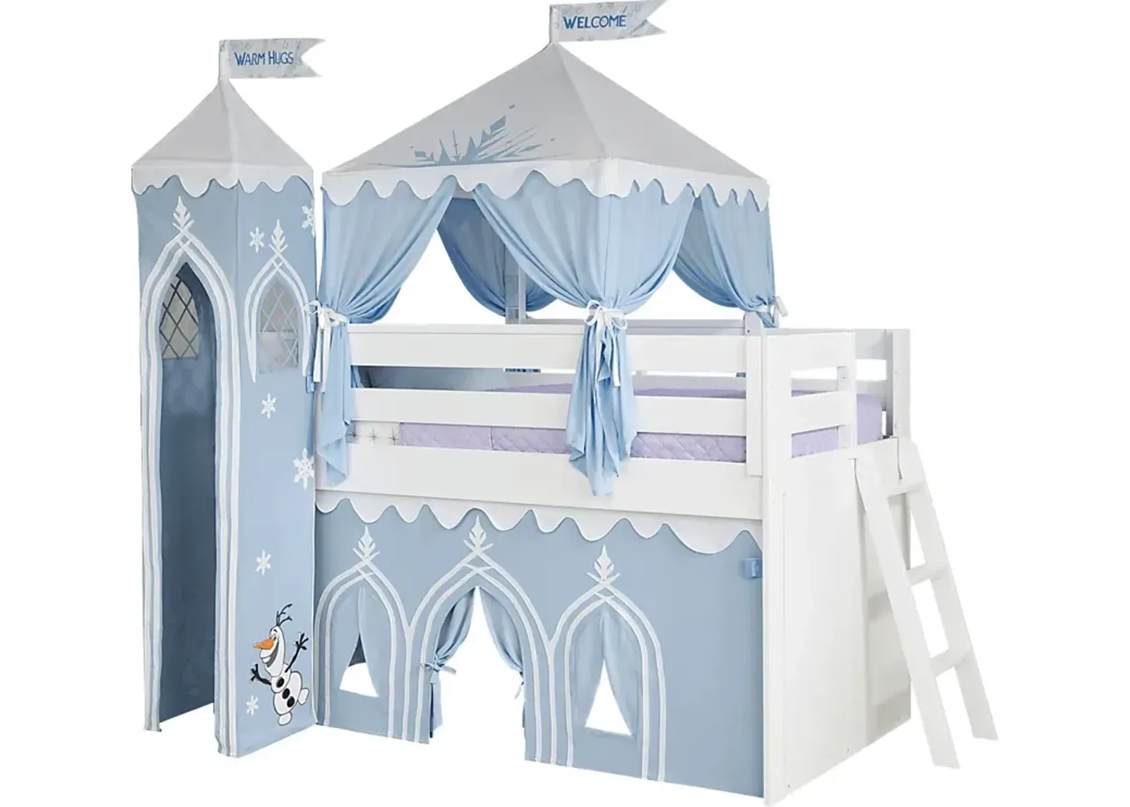 Disney Frozen White Twin Loft Bed with Whiteboard and Tower by Rooms To Go Furniture