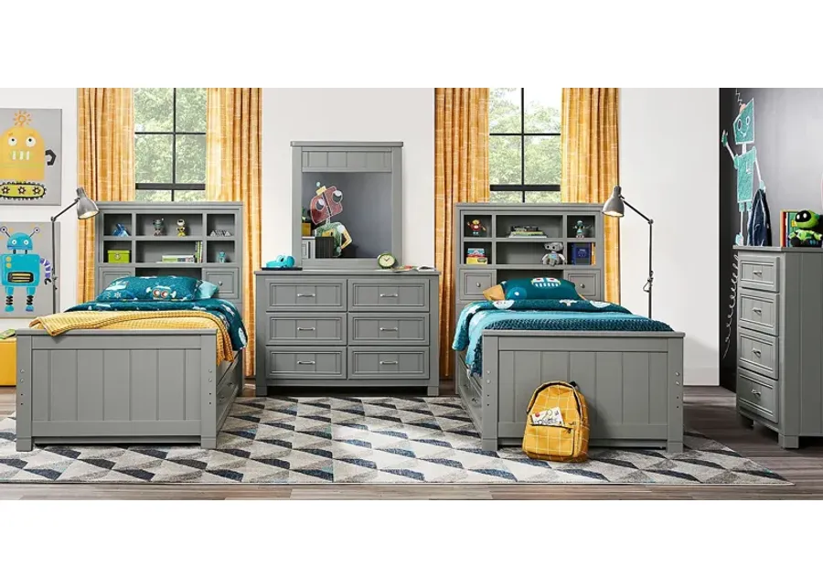 Kids Cottage Colors Gray 8 Pc Twin Bookcase Bedroom