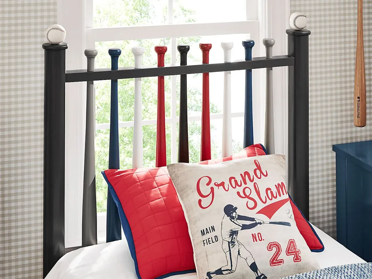 Kids Cottage Colors Navy Bedroom with Batter Up Painted Twin Baseball Bat Bed